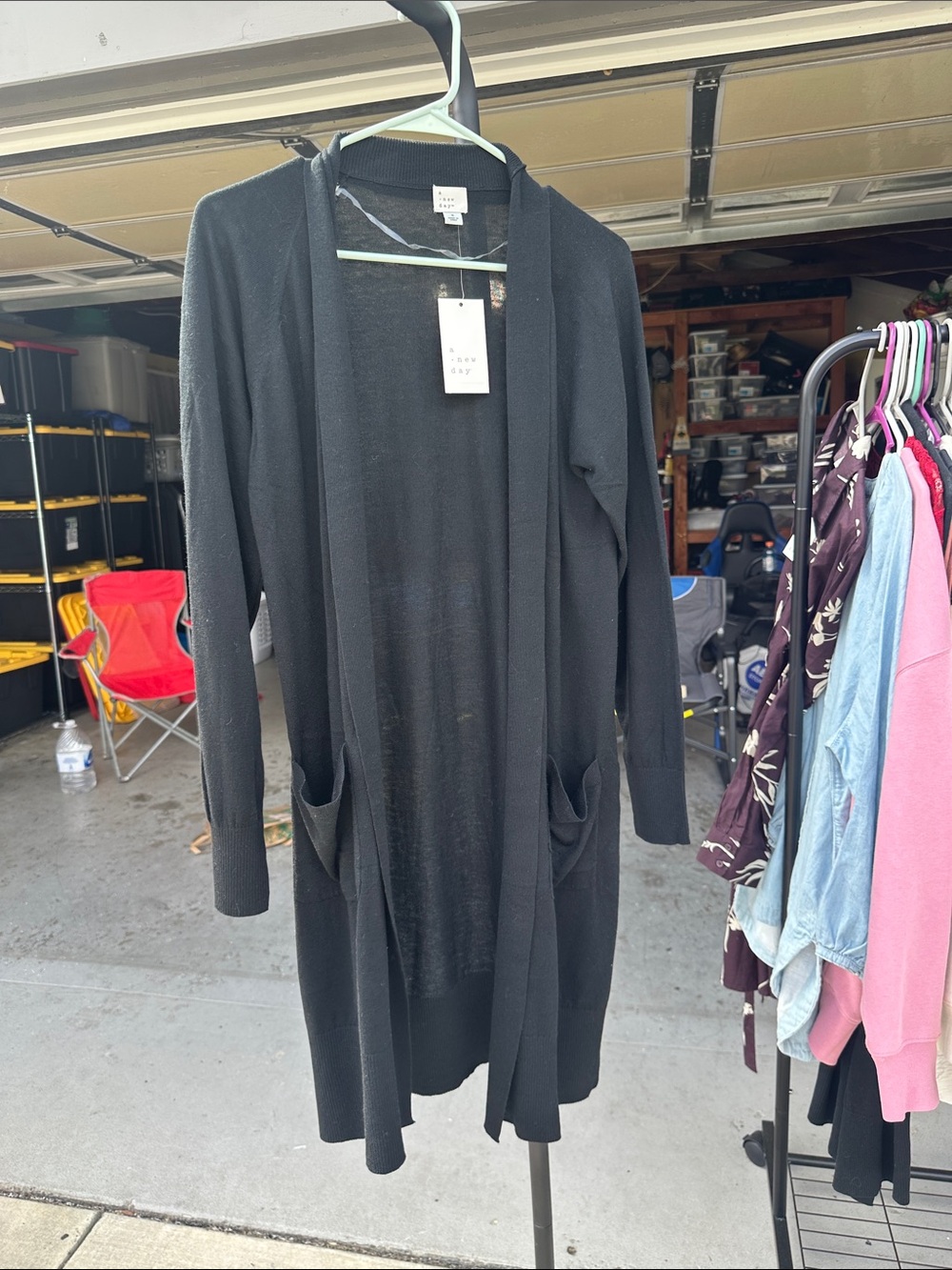 a new day Black Long Open-Front Cardigan with Pockets